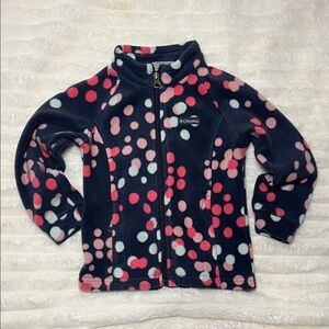 Columbia Dark Blue Zip Up Fleece Jacket with Polka Dots. Girls size 4T
